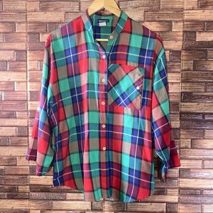 Womens 80’s Vintage Koret  City Blues  Plaid Button up Shirt Size 14